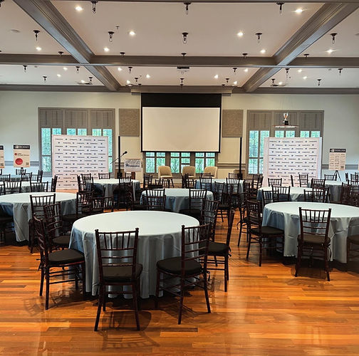 Roundtable Corporate Event Setup with Projector at Bedford Event Center